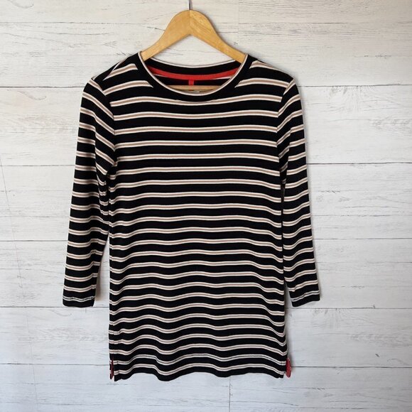 Lou & Grey Dress Womens Size XS Black, Brown and White Cotton Striped Shift Cozy - Picture 5 of 13